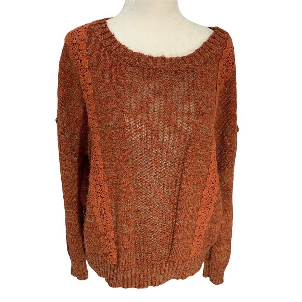 gentle Fawn Slub Sweater Multi Textured Lace Insert Pullover Sweater Sz S